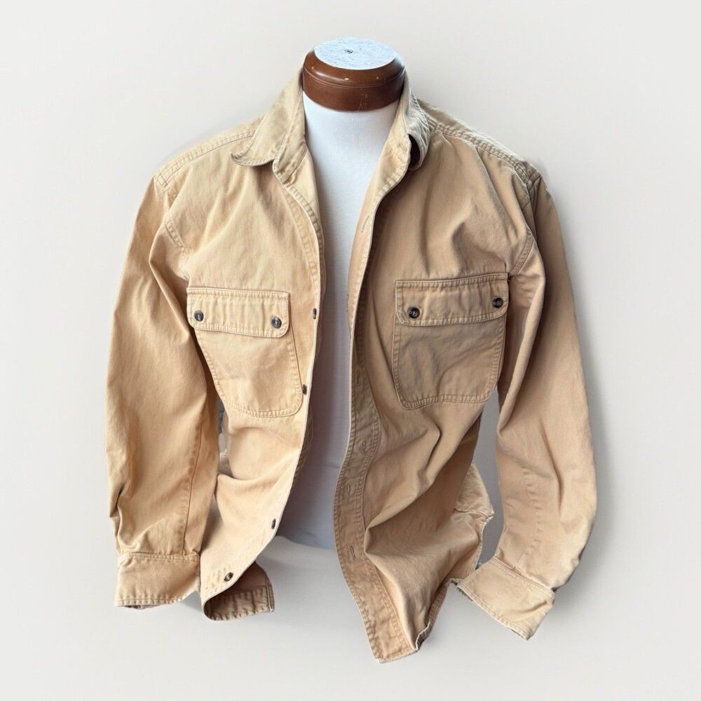 Stormy Kromer Men's Large Cotton Canvas Shirt Jacket Overshirt Shacket Tan Khaki